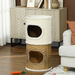 3-laagse binnenkattenmand, kattentoren met sisal krabpaal Ø 40 x 80 cm, crème