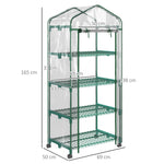 Serre de jardin avec étagères 4 niveaux, serre de balcon, bâche renforcée, châssis en acier, porte zippée, pour légumes plantes fleurs, intérieur et extérieur, 69 x 50 x 165 cm, transparent