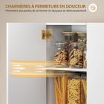 Buffet haut cuisine, armoire de cuisine, 4 portes à fermeture douce et étagères réglables, 68x34x180cm, blanc brillant