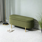 Banc de rangement, bout de lit en velours avec couvercle, pieds en métal, capacité 72 L, 108x44x43,5cm, vert foncé