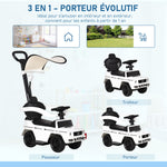 Porteur Enfants Voiture Enfant Multi-équipée 12-36 Mois klaxon Marche-Pieds, Garde-Corps et ombrelle Blanc