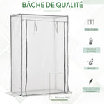 Serre de jardin, serre de balcon, bâche renforcée PE, châssis en acier, porte zippée enroulable, 100 x 50 x 150 cm blanc