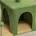 Arbre à chat tour de jeux pour chat avec niche lit griffoirs balles et feuilles artificielles 44 x 30 x 98 cm vert