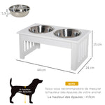 Gamelles chiens surélevées gamelle double chien chat Porte-gamelles surélevé dim. 44L x 24l x 15H cm 2 gamelles 0,9L acier inox. incluses bois blanc