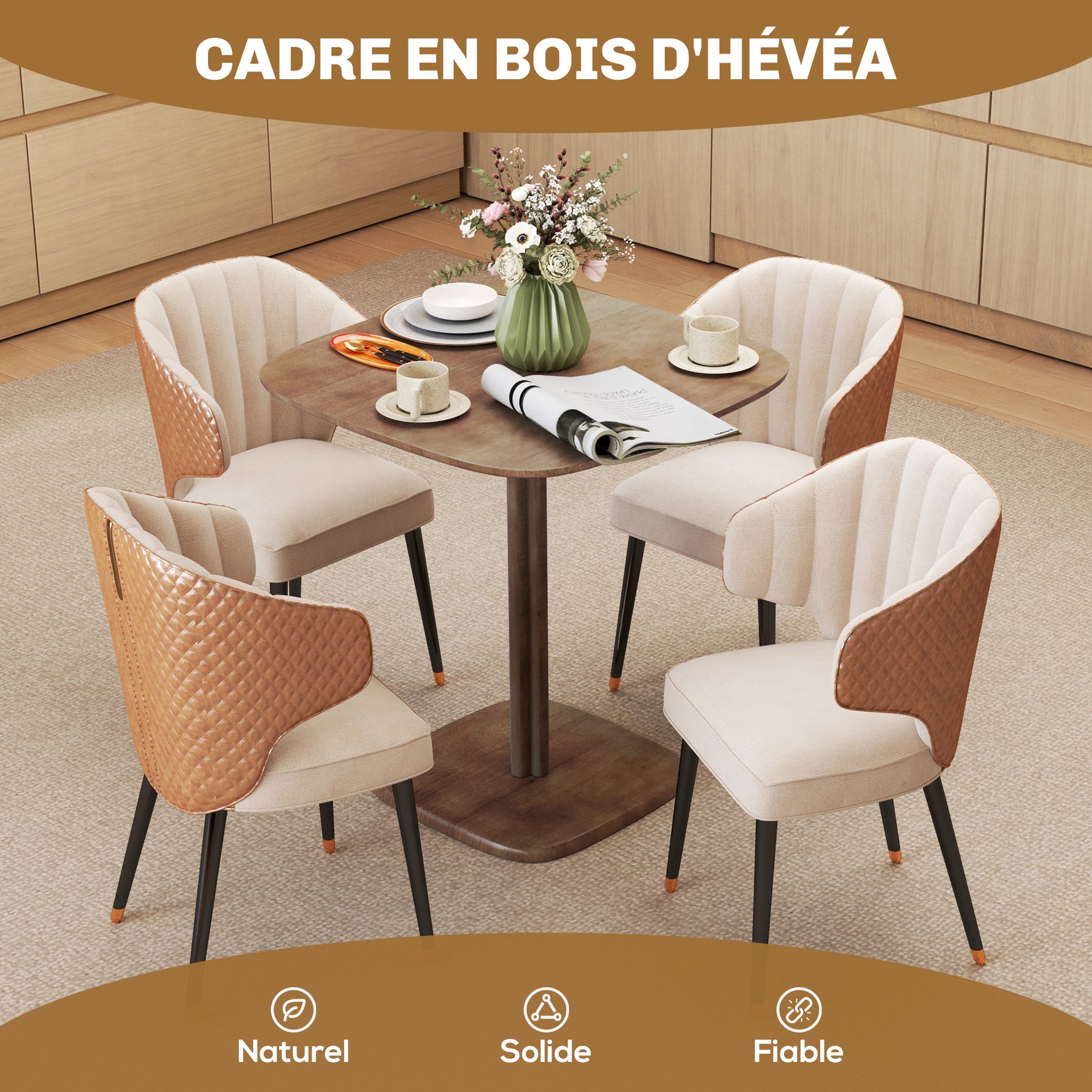 Table à manger pour 4 personne table de cuisine carrée style moderne avec plateau aspect bois, 70 x 70 cm, marron