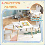 Ensemble table et 2 chaises enfant design scandinave motif oreille de lapin bois pin blanc