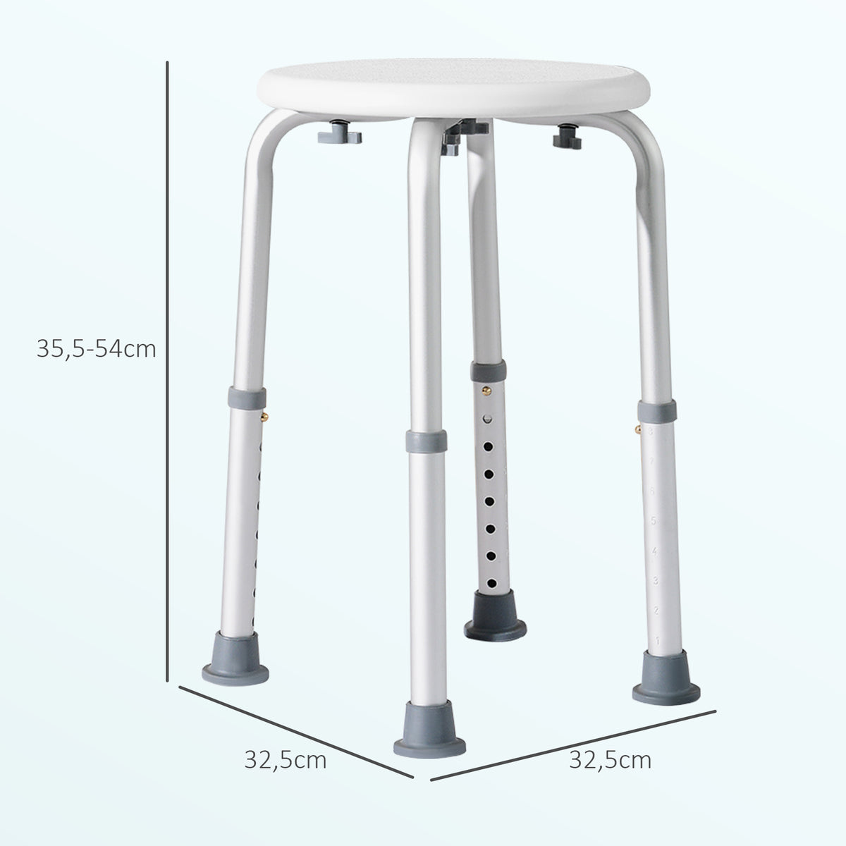 Höhenverstellbarer Duschhocker, ergonomischer Duschsitz, rutschfeste Füße, max. Belastung 136 kg, Alu/HDPE, weiß