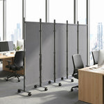 Paravent 5 Panneaux 252x170cm, Paravent Pliant avec 12 Roulettes et Clips de Connexion, Acier et Polyester, Gris Foncé