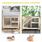 Cage à lapin clapier sur roulettes petit enclos animaux en bois massif 2 étages toit ouvrant plates-formes 91,5 x 53,3 x 73 cm bois naturel