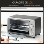 Mini four électrique 10L 1 grille et 1 plateau, température réglable de 100°C à 230°C, Minuteur 60 min, 36,5x26x22 cm
