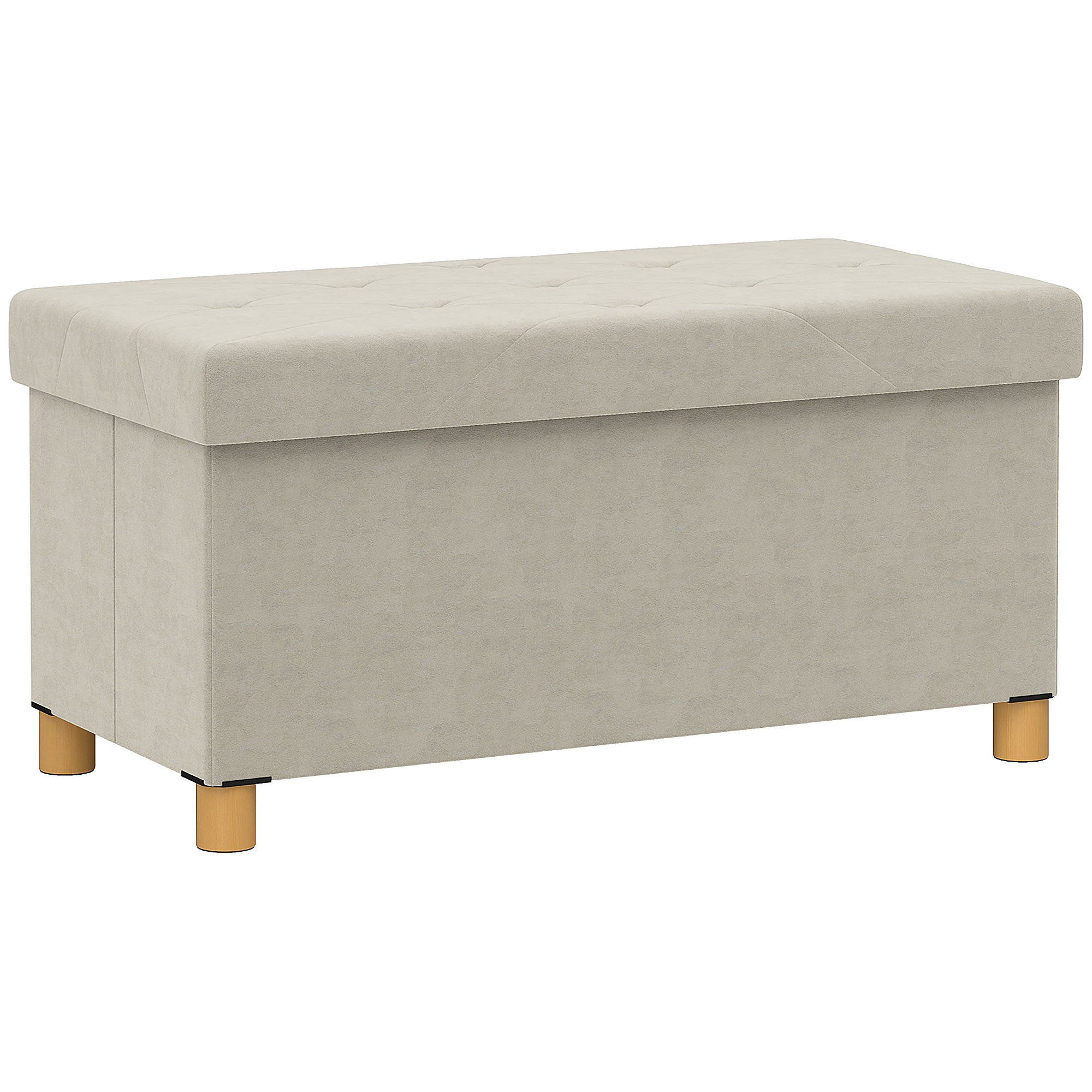 Klappbare Aufbewahrungsbank für das Bettende, Volumen 67 l, Tragkraft 120 kg, mit Deckel, 76 L × 38 B × 38 H cm, cremefarben