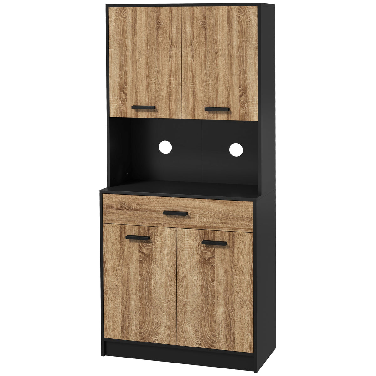 Armario de cocina tipo aparador, mueble de almacenamiento, 2 armarios, 4 puertas, 1 cajón, pasacables, 80 ancho x 40 profundo x 180 alto cm