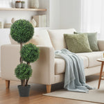 Plante Artificielle 100 cm, 3 Boules de Buis, Pot, Facile à Nettoyer, Arbre Artificiel Intérieur Extérieur, Vert