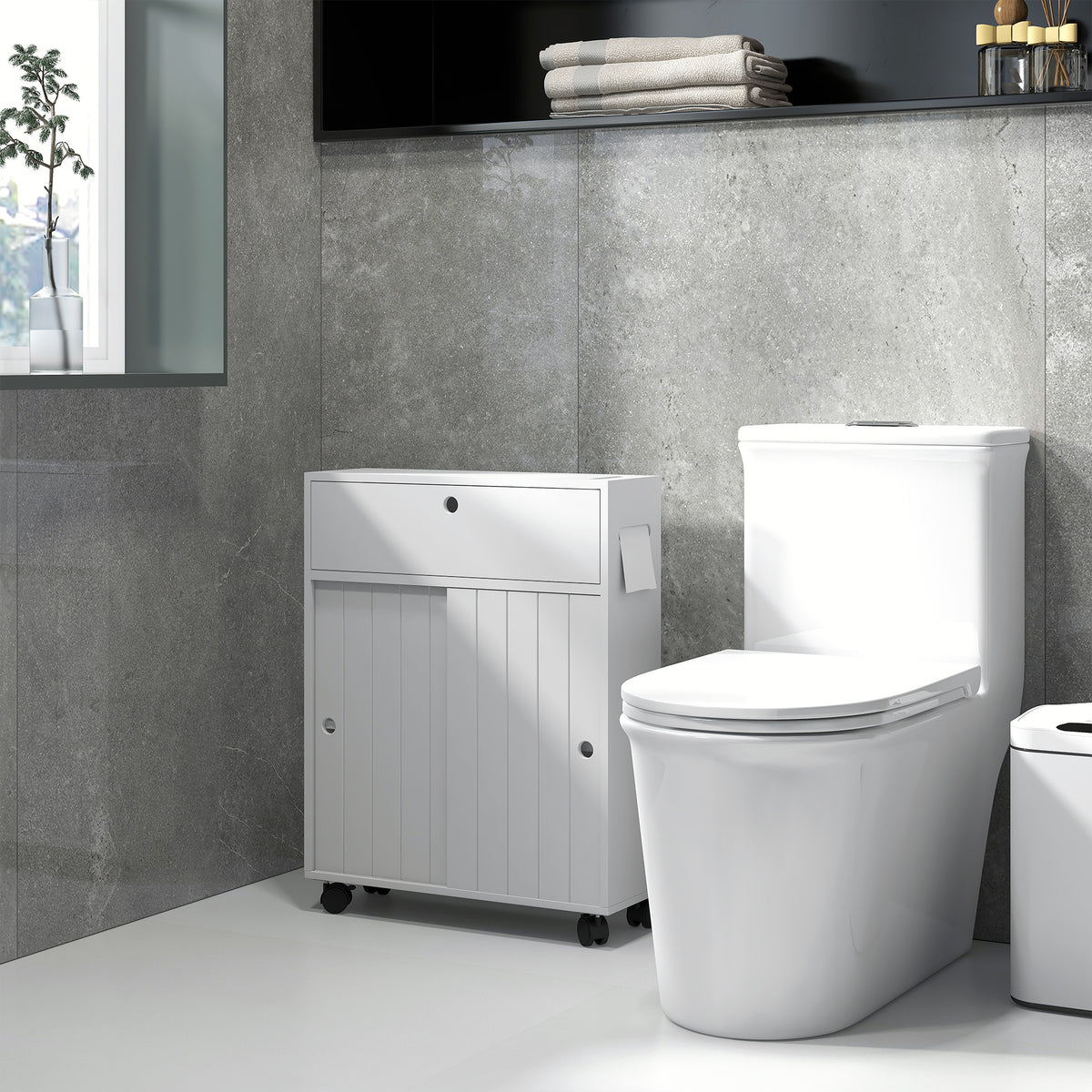 Toilet- en badkamermeubel met toiletrolhouder op wieltjes - 52 x 17 x 67 cm wit