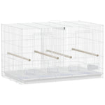 Cage à Oiseaux Volière Intérieur Acier avec Séparateur, 4 Perchoirs, Plateau Coulissant, 4 Mangeoires, 76x46x46cm, Blanc