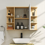 Armoire murale salle de bain avec miroir, meuble salle de bain avec étagères ouvertes, 80 x 20 x 59 cm, bois naturel