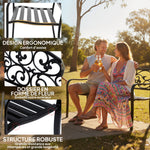 Banc de jardin 3 places terrasse Style Cosy Chic 127L x 60l x 85H cm métal époxy anticorrosion Noir
