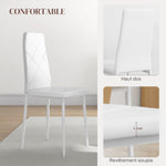 Lot de 2 chaises de salle à manger avec dossier haut, revêtement synthétique et pieds en acier, blanc