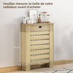 Couvercle de radiateur cache radiateur grille à lattes horizontales avec 2 tiroirs en bois 78l x 19P x 95,5H cm chêne