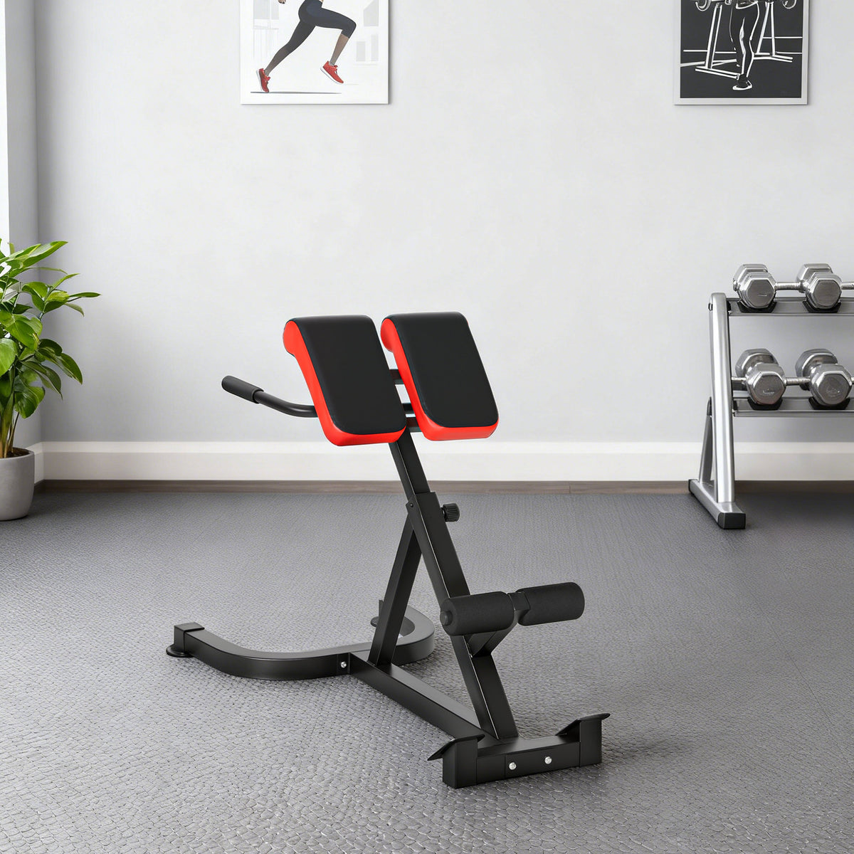 Banc de Musculation Réglable 5 Niveaux, Chaise Romaine avec Rouleaux en Mousse Dense, 112 x 62 x 88 cm, Noir et Rouge