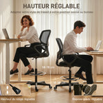 Chaise bureau ergonomique, fauteuil de bureau avec repose-pieds et accoudoirs, hauteur réglable, 59x58x103-123cm, noir