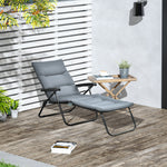 Bain de soleil pliable transat inclinable 6 positions avec matelas + accoudoirs acier polyester gris