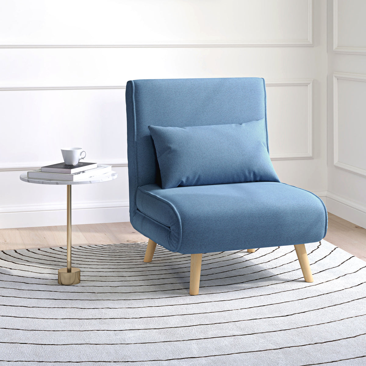 3-in-1 slaapfauteuil, eenpersoons slaapstoel met 5-standen rugleuning, van stof, inclusief kussen, blauw