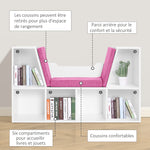 Bibliothèque banc 2 en 1 avec coussins de siège, étagère cube 6 compartiments ouverts et 2 niveaux, meuble de
