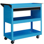 Chariot d'atelier servante atelier à 3 niveaux avec tiroir, porte-outils latéral et poignée, 82x35x76 cm, bleu