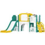 Toboggan pour enfant 7 en 1 avec panier de basket, télescope, rangement, tunnel, escalade, tableau de dessin, jaune
