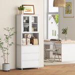 Buffet de cuisine meuble de rangement placard 2 portes 3 tiroirs et niche centrale dim. 68L x 38l x 172H cm MDF blanc