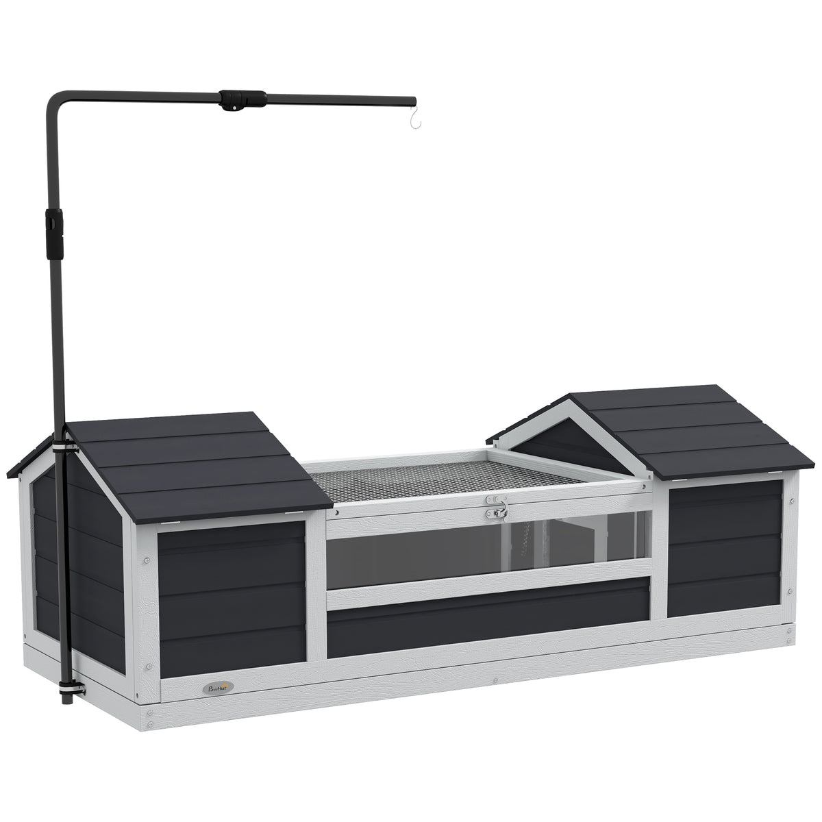 Casa para tortugas terrestres recinto exterior 2 refugios soporte de lámpara ajustable madera maciza 120 x 56,5 x 43 cm gris