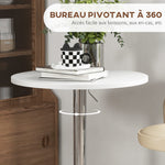 Table de bar ronde table haute cuisine réglable en hauteur 69-91 cm plateau pivotante à 360° blanc et argenté