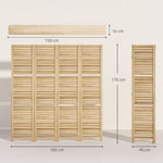Paravent intérieur en bois 4 panneaux 160 x 170 cm, séparateur de pièce pliable avec 3 étagères, bois naturel