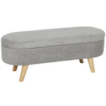 Banc banquette bout de lit coffre de rangement 2 en 1 en tissu avec pieds en bois 110l x 40P x 43H cm gris clair