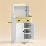 Kitchen microwave cabinet with open space, 1 drawer and 2-door cupboard, 61 x 35 x 125.4 cm, oak