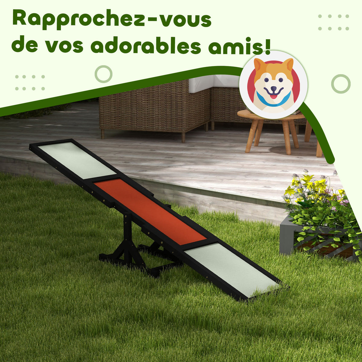 Agility sport pour chien bascule équipement entrainement chien bois sapin pré-huilé feutre bitumé antidérapant gris noir