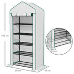 Serre de jardin Serre 5 niveaux avec 1 porte enroulable, Bâche en PE Renforcée Résistante dim. 90L x 49l x 193H cm