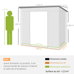 Abri de jardin 2,3m² - pour Outils - cabanon Porte verrouillable - dim. 191L x 130P x 166,5-183H cm - acier