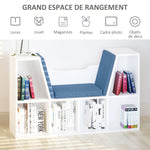 Bibliothèque banc 2 en 1 avec coussins de siège, étagère cube 6 compartiments ouverts et 2 niveaux, meuble de rangement pour salon, chambre à coucher, bureau, 102 x 30 x 61 cm, bleu
