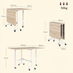 Table à Manger Pliante sur Roulettes pour 4-6 Personnes 120 cm, Roues avec Freins, 2 Abattants, Style Industriel, Chêne