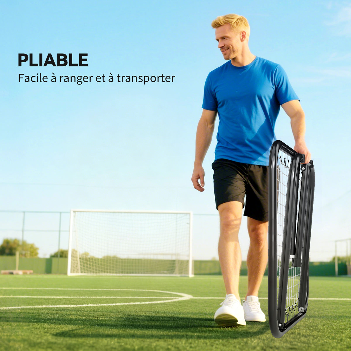 Filet de rebond de football rebondisseur de football ajustable pliable portable 4 piquets de fixations au sol filet de PE noir blanc 78 x 84 x 78 cm