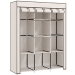 Armoire penderie multi-rangement - 8 étagères, 2 barres - non tissé crème