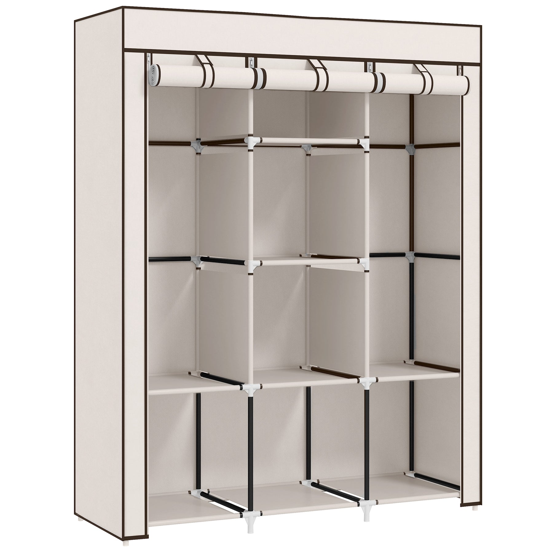 Armoire penderie multi-rangement - 8 étagères, 2 barres - non tissé crème