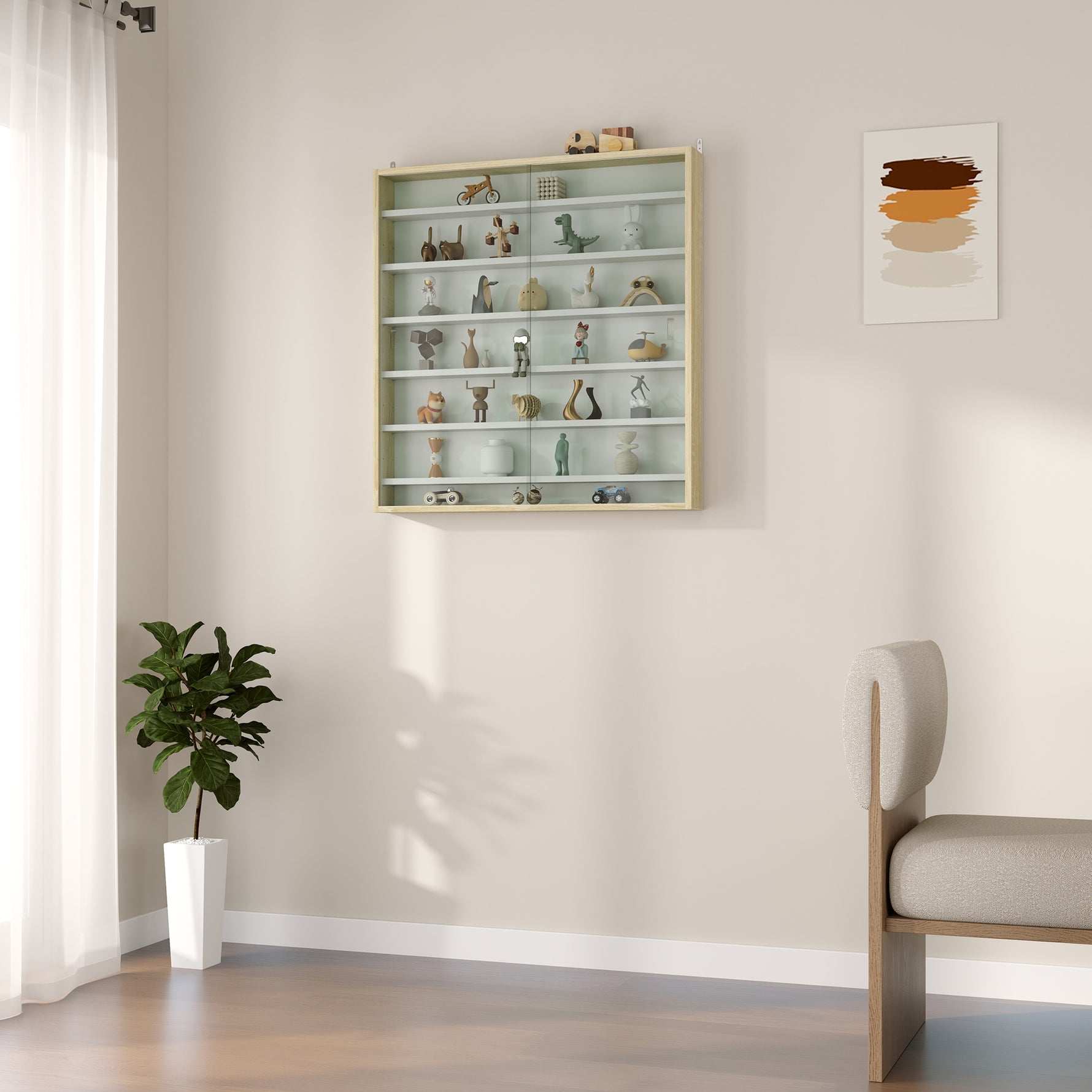 Vitrine pour collection vitrine murale 80 x 9,5 x 83 cm 6 étagères réglables en hauteur 2 portes coulissantes en verre