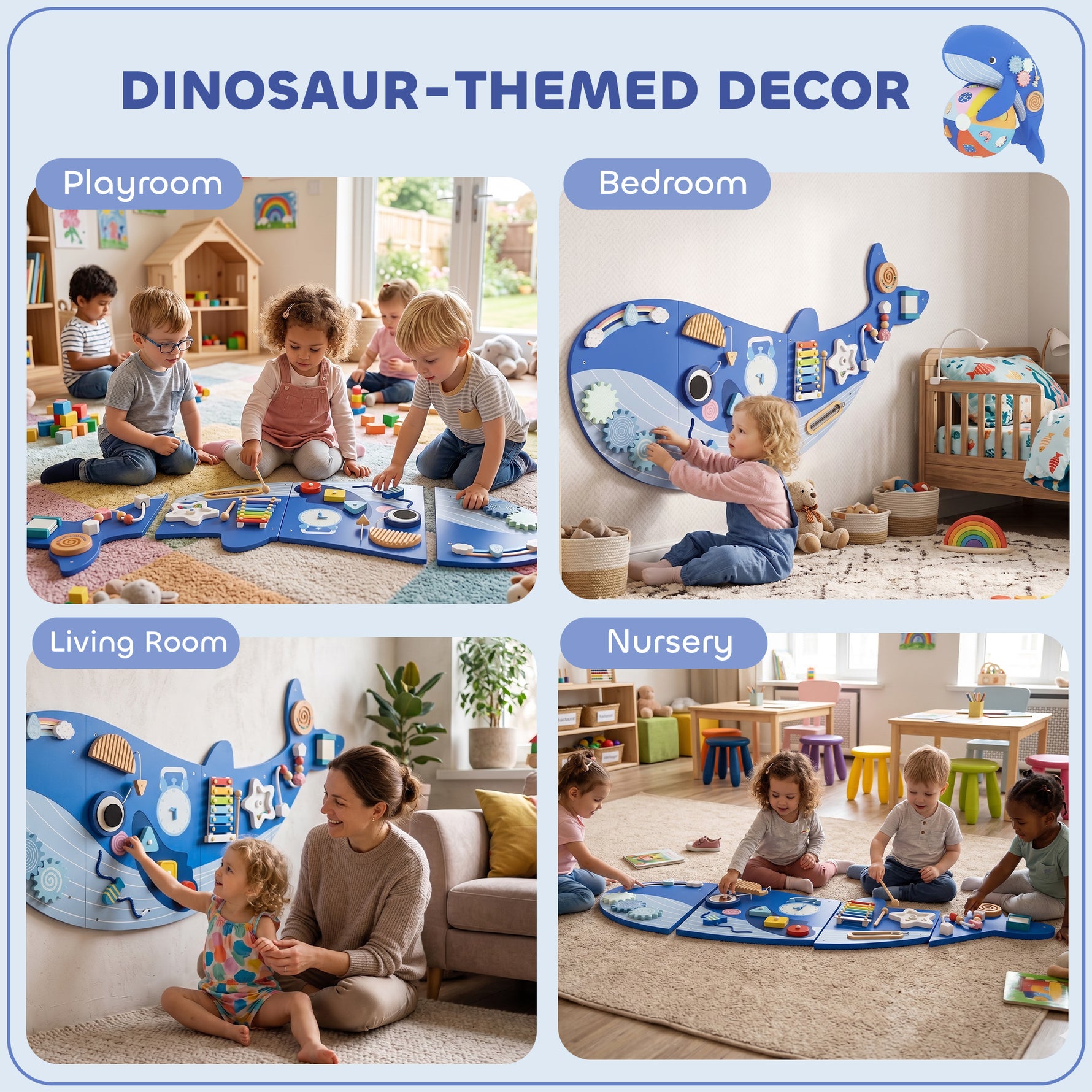 Busy Board Jouet, Tableau d'Activités Murale Baleine, Planche Motricité Bébé Educatif pour Garcon Fille dès 2 Ans, Bleu