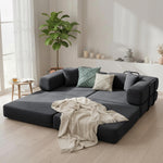 Canapé Convertible 2 Places, Canapé-Lit en Chenille 198 cm, Assise et Accoudoirs Larges, 2 Coussins, Gris Foncé