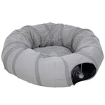 Tunnel pour chat intérieur rond tunnel avec lit et coussin, pliable, avec trous pour balles et judas, Ø 90 x 27 cm gris