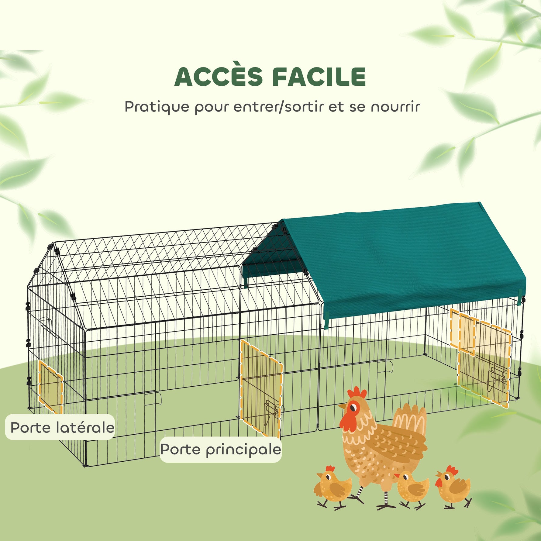 Parc enclos cage lapin extérieur structure acier avec protection solaire et portes verrouillables 185 x 75 x 75 cm vert