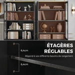 Bibliothèque vitrine, meuble de rangement à 6 niveaux avec 4 portes dont 2 en verre trempé, étagères réglables, noir